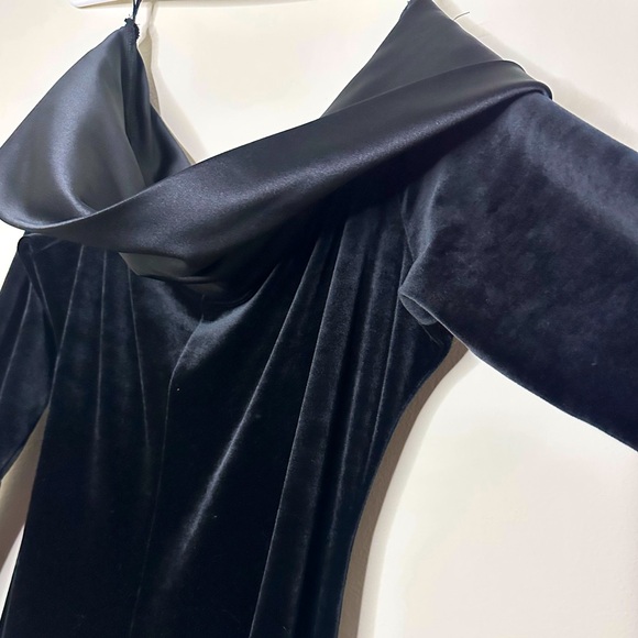 Posh Black Velvet Maxi Gown Dress Boat Neck Cowl Neck Goth Grunge Vamp Prom Med - Picture 3 of 4